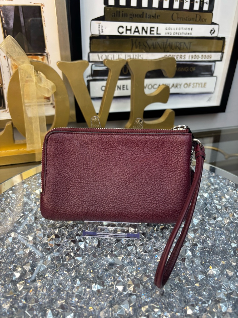 Coach Leather Wristlet Pouch - Burgundy - Picture 2 of 9